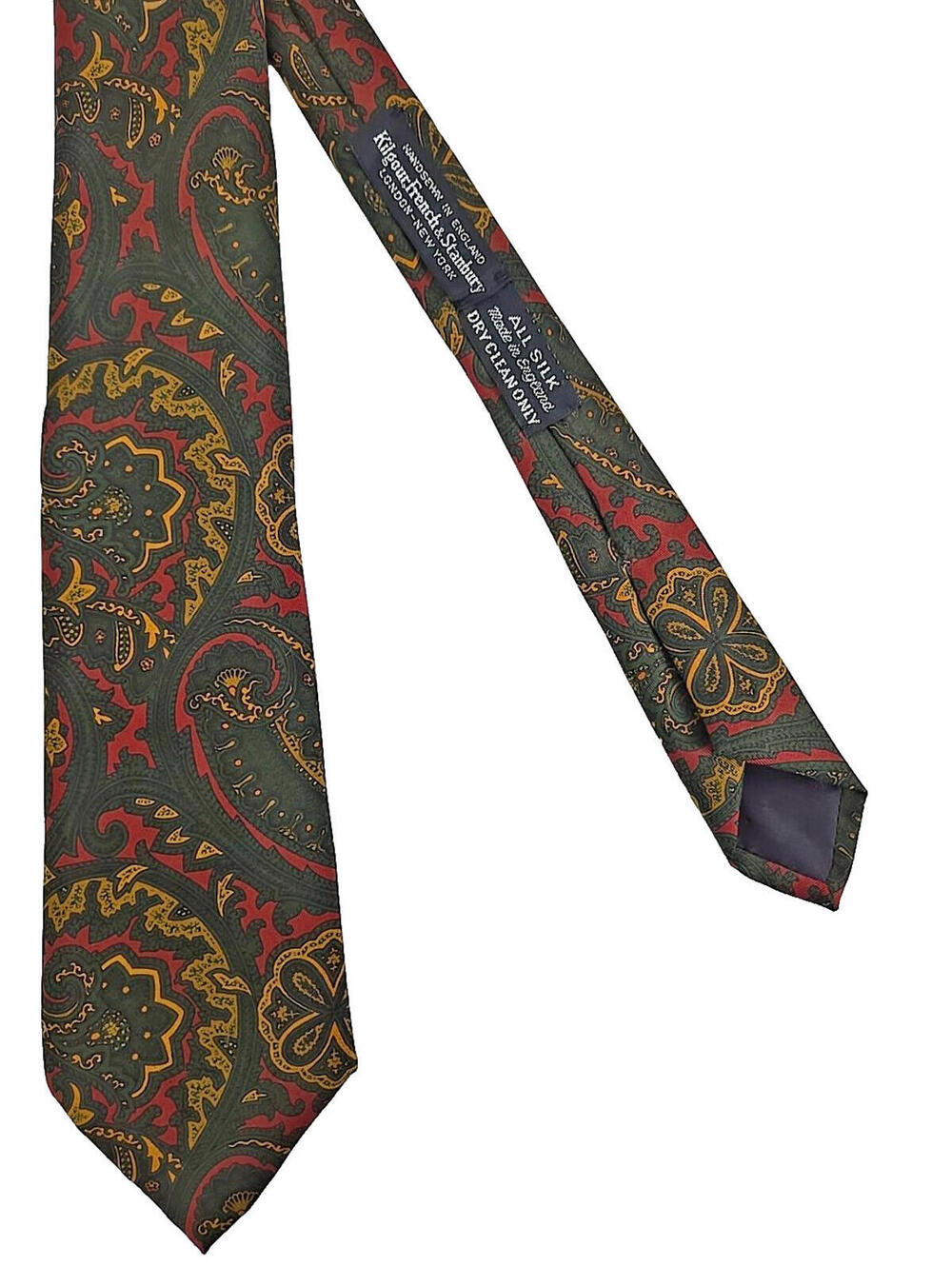 Kilgour French & Stanbury 100% Silk Tie Green Floral Paisley UK England